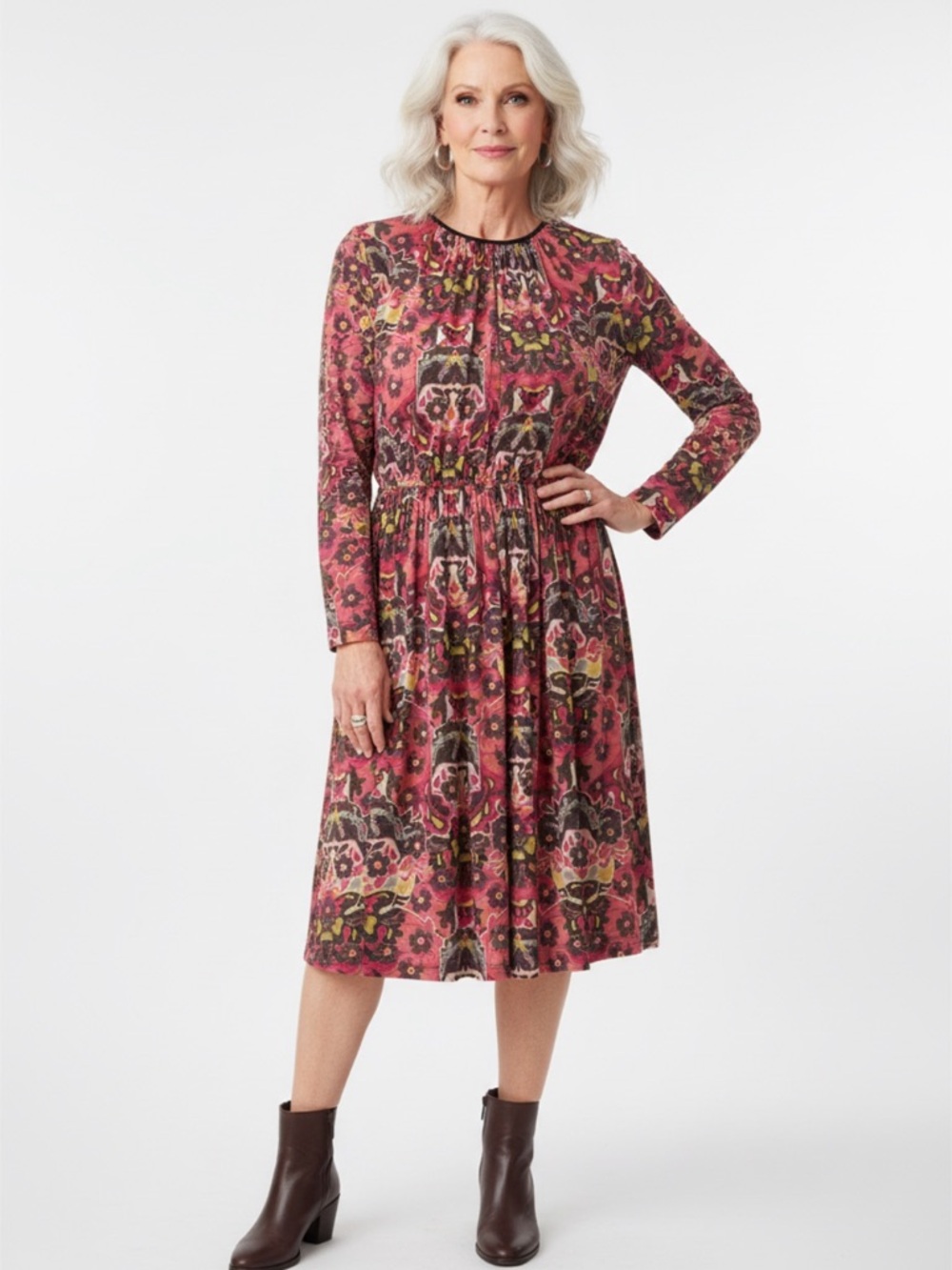 Missoni Rose Multi Long-Sleeve Midi Dress